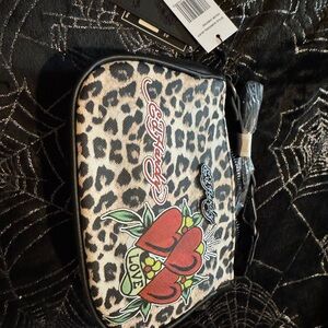 Ed Hardy Cheetah Print Mini Shoulder Bag with Red Heart Design